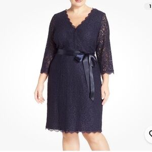 Adrianna Papell 3/4 lace sleeve Navy plus size dress 20W